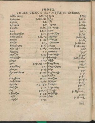Index. Voces Græcæ Expositæ vel vindicatæ.