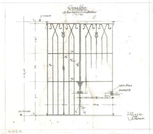 Gsaenger, Gustav; München - Obermenzing, Grünspechtstr. 13; Ev. Notkirche, Bethlehems Kirche, Pfarrhaus - Andachtsraum - Gitterabschluss (Ansicht)