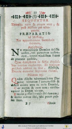 Sequuntur exercitia varia ... Praeparatio ad Missam …