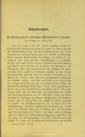 I.1. Die Versicherung der fiskalischen Waldarbeiter in Sachsen.