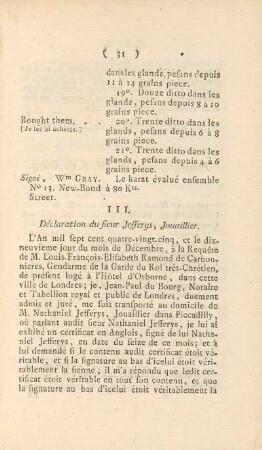 III. Déclaration du sieur Jefferys, Jouaillier