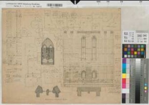 Soest (Soest) Wiesenkirche Westseite des nördlichen Turmes Werkzeichnung für Steinmetz mit Mengenangaben (1867) o.M. 43 x 54 Zeichnung Staatshochbauamt Soest