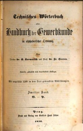 Technisches Wörterbuch oder Handbuch der Gewerbkunde : in alphabetischer Ordnung. 2, G - P