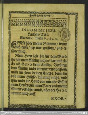 Leichenpredigt : Christliche Leich-Predigt, Leichen-Text, Exordium, Explicatio Textus