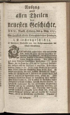 XXXI. Nachl. Coburg, den 4. Aug. 1751.