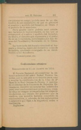 Condecoraciones extranjeras : Resolución de 11 de agosto de 1914. [y] Resolución de 27 de agosto de 1914.