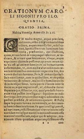 Caroli Sigonii Oratoris Disertissimi Orationes septem : quarum priores quatuor sunt pro Eloquentia ...