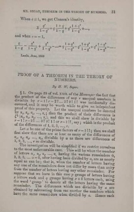 Proof of a theorem in the theory of Numbers