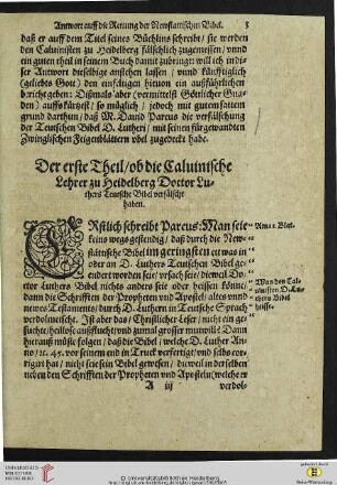 Der erste Thei / ob die Caluinische Lehrer zu Heidelberg Doctor Luthers Teutsche bible verfälscht haben