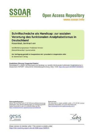 Schriftschwäche als Handicap: zur sozialen Verortung des funktionalen Analphabetismus in Deutschland