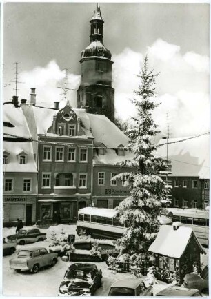 Pulsnitz. Markt und Kirche - Winterbild
