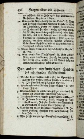 Von andern merkwürdigen Sachen des achtzehenden Jahrhunderts.