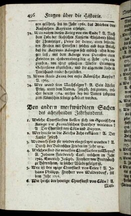 Von andern merkwürdigen Sachen des achtzehenden Jahrhunderts.