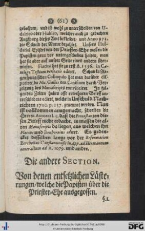 Die andere Section. Von denen entsetzlichen Lästerungen / welche die Papisten über die Priester-Ehe ausgossen.