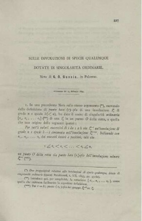 Sulle involuzione di specie qualunque.