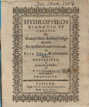 Hydropiseos Dignotio Et Curatio
