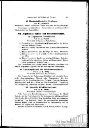62. Allgemeine Hüttenkunde