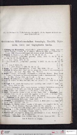 Geschichtliche Hilfswissenschaften: Geneaologie, Heraldik, Diplomatik, histor. und biographische Lexika (Nr. 1 - 99)