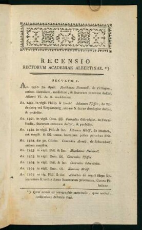 1-34, Recensio Rectorvm Academiae Albertinae
