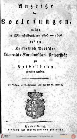 Wintersemester 1805/1806