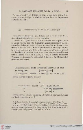 XI. Objets trouvés sur le sol de basilique