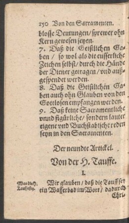 Der neundte Artickel. Von der H. Tauffe.