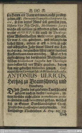 Antonius Ulricus, Hertzog zu Braunschweig und Lüneburg