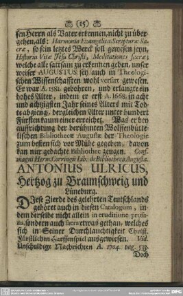 Antonius Ulricus, Hertzog zu Braunschweig und Lüneburg