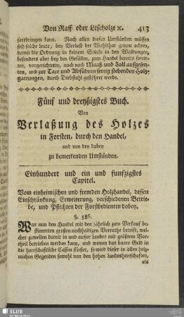 Fünf und dreyßigstes Buch. Von Verlaßung des Holzes in Forsten, durch den Handel, und von den dabey zu bemerkenden Umständen