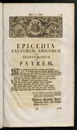 49-95, Epicedia Fautorum, Amicorum Et Propinquorum In Patrem.