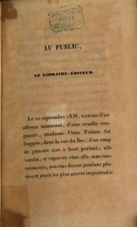 Mémoires et pérégrinations d'une paria : 1833 - 1834. 1