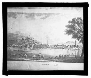 Reproduktion Wertheimer Stich Blick vom Kreuzwertheimer Mainufer aus nach Wertheim (1817)