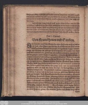 Das 7. Capittel. Von Kranckheiten und Sterben.