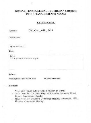 B.E.L., U.M.N. (United Mission to Nepal)