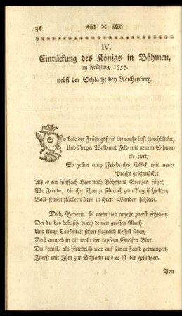 IV. Einrückung des Königs in Böhmen, im Frühlig 1757. nebst der Schlacht bey Reichenberg