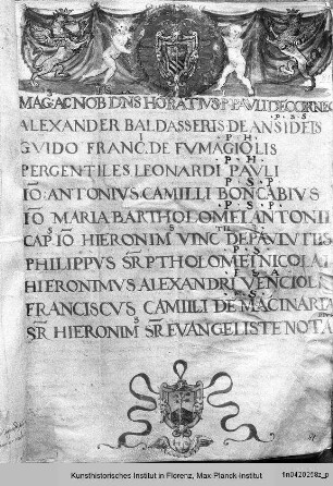 Annalen des Dezemvirats von 1553 : Wappen gehalten von Greifen