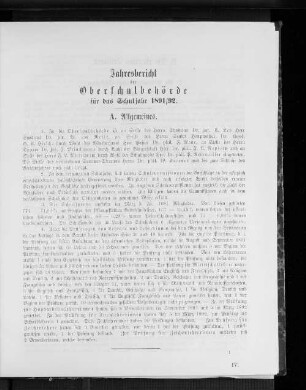 Jahresbericht der Oberschulbehörde für das Schuljahr 1891/92.
