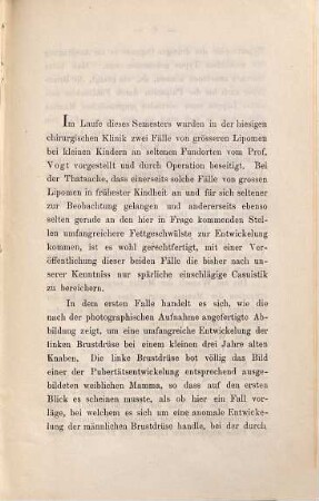 Zwei Fälle von (angeborenem) Lipom der männlichen Brustdrüse und Fusssohle