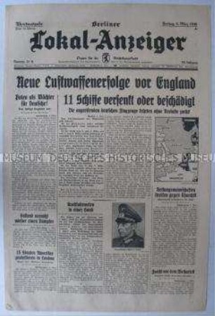 Tageszeitung "Berliner Lokal-Anzeiger" u.a. zur Bombardierung britischer Schiffe in der Nordsee