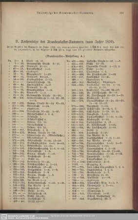 B. Reihenfolge der Brandcataster-Nummern (vom Jahre 1859)