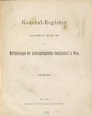 Mitteilungen der Anthropologischen Gesellschaft in Wien : MAG. 20,a, [20, a]