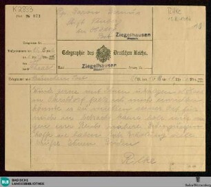 Telegramm von Rainer Maria Rilke an Alexander von Bernus vom 15.08.1916 - K 2893, 10