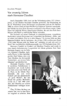 Vor zwanzig Jahren starb Hermann Claudius