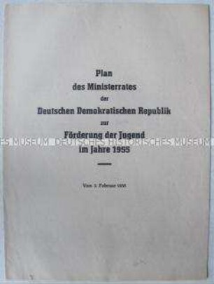 Sonderdruck mit dem Plan zur Förderung der Jugend in der DDR