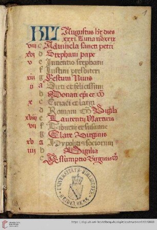 Kalender (August-Dezember)