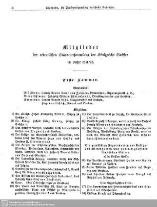 Mitglieder der ordentlichen Ständeversammlung des Königreichs Sachsen im Jahre 1871/72
