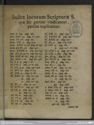 Index locorum Scripturae S. quae hic partim vindicantur, partim explicantur