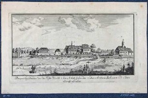 Ansicht der Pulvermühle, des Artillerie-Bohrwerkes und des Dorfes Löbtau südwestlich von Dresden, Teil einer Reihe Dresdner und sächsischer Ansichten von Schlitterlau um 1770