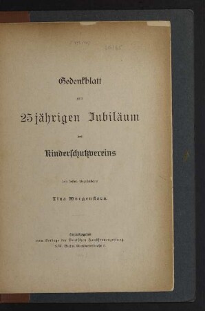 Gedenkblatt zum 25jährigen Jubiläum des Kinderschutzvereins