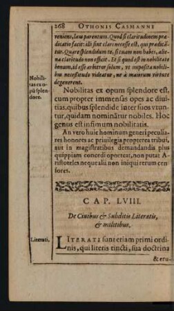 Cap. LVIII. De Civibus [et] Subditis Literatis, [et] militibus.